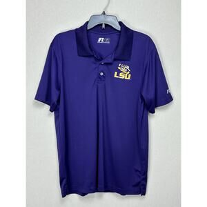 Russell NCAA LSU Tigers Shirt Mens Large Dri-Fit Lightweight Purple Polo Shirt